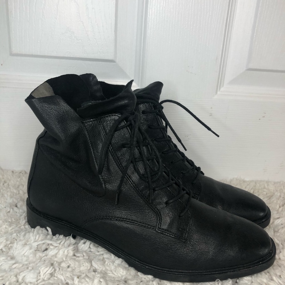 PAUL Green Leather Bernadette Combat Moto Boots 8